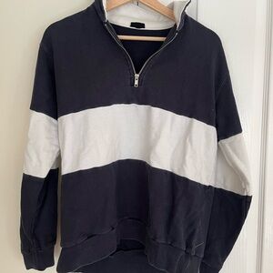 Brandy Melville Navy and White Quarter-Zip Hoodie